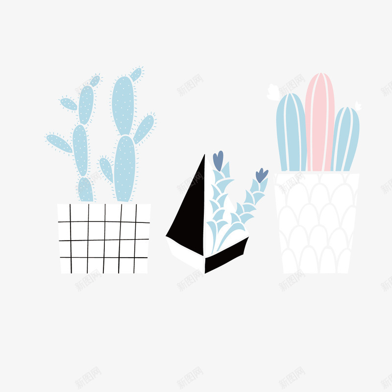 蓝色仙人掌室内植物矢量图ai免抠素材_新图网 https://ixintu.com 创意 卡通 可爱 室内植物 小清新 摆饰 清新 美丽 黑白 矢量图