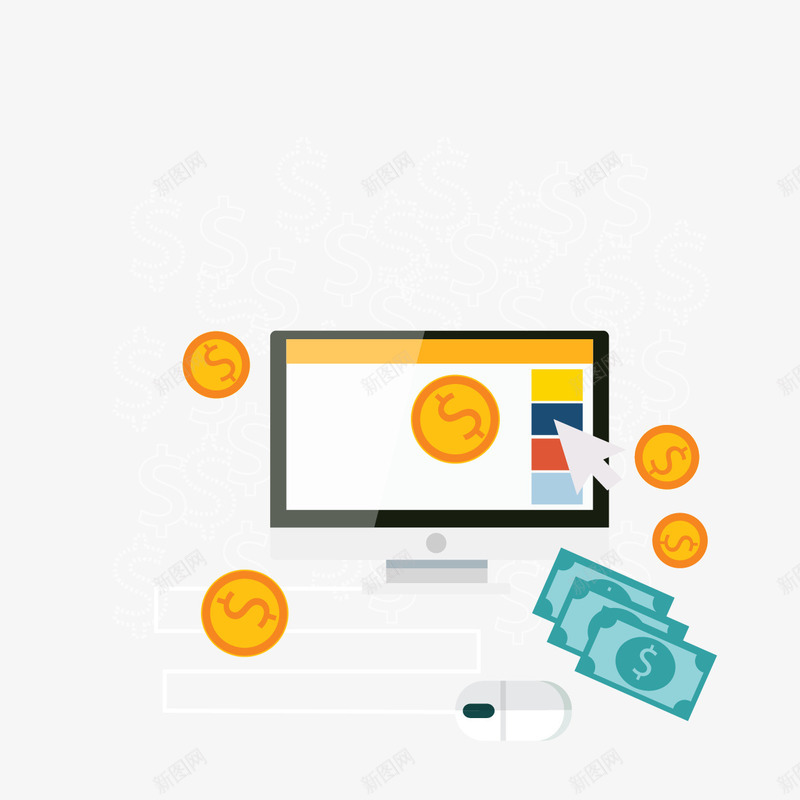 扁平化钱币png免抠素材_新图网 https://ixintu.com 卡通 扁平 电脑 金币 金融 钱币 鼠标