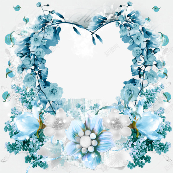 蓝色鲜花翅膀相框png免抠素材_新图网 https://ixintu.com 相框 花朵 蓝色鲜花 鲜花