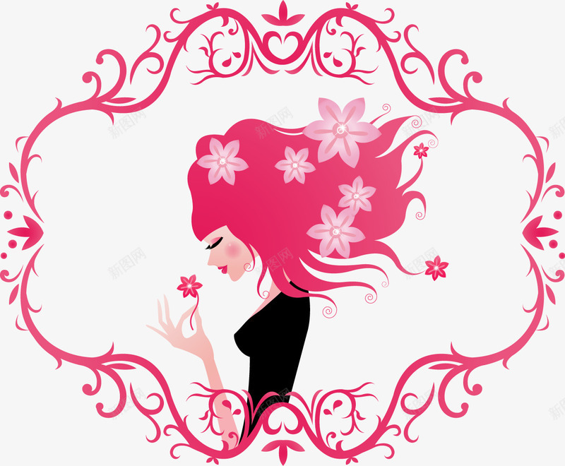 手绘时尚装饰插图女孩侧身png免抠素材_新图网 https://ixintu.com 侧身 女孩 女性侧面 手绘 时尚 花环 装饰插图 长发