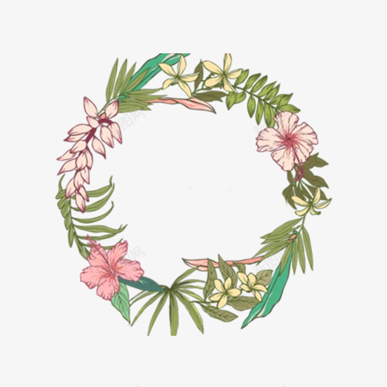 手绘植物花卉花环png免抠素材_新图网 https://ixintu.com 卡通花环 小清新花环 底纹边框 植物花卉花环 纹样 绿叶 花朵 花框 花纹 花边 花边花纹 装饰框