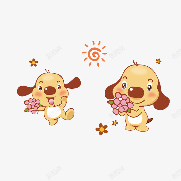 卡通拿着花的小狗图png免抠素材_新图网 https://ixintu.com 动物 卡通 太阳 小狗 插图 爱情 表白 高兴地 鲜花
