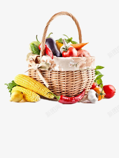 蔬菜篮png免抠素材_新图网 https://ixintu.com 健康 大蒜 玉米 番茄 篮子黄瓜 茄子 辣椒