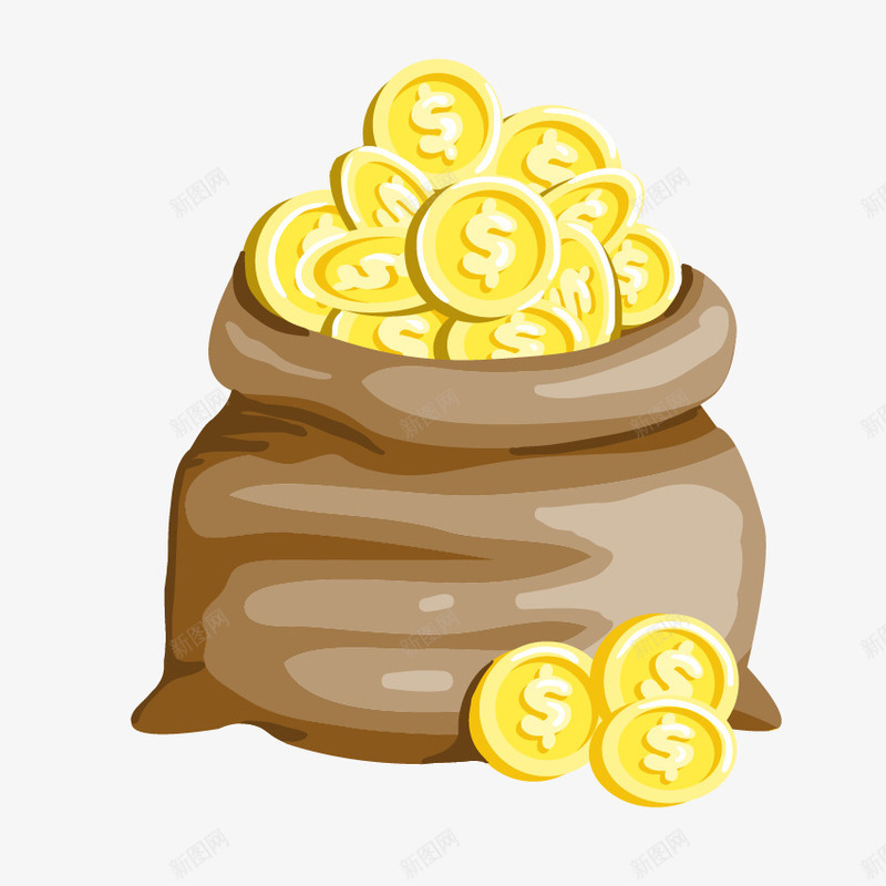 手绘一袋金币png免抠素材_新图网 https://ixintu.com 可爱 彩色 手绘 财富 金币 钱币