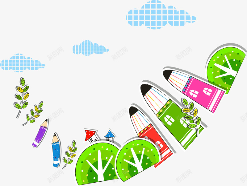 韩国卡通插画云朵铅笔树png免抠素材_新图网 https://ixintu.com 云朵铅笔树 卡通插画 韩国