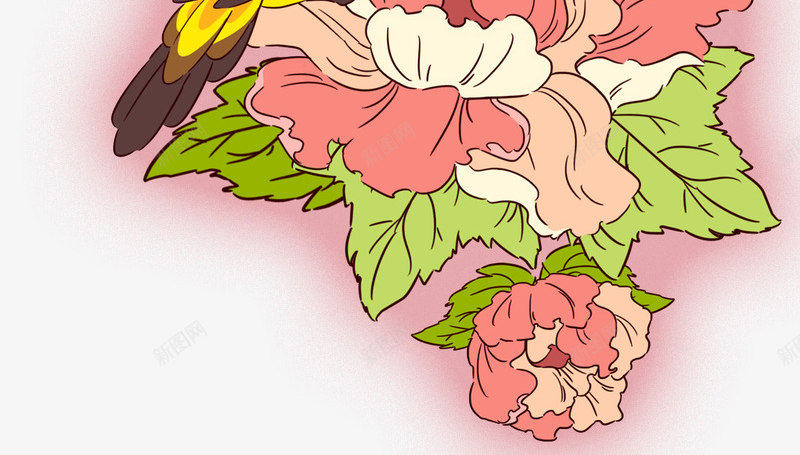 手绘装饰花鸟插画psd免抠素材_新图网 https://ixintu.com 中国风 卡通手绘 手绘插画 花鸟 装饰图案 鲜花