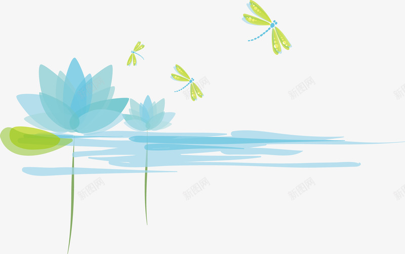 卡通手绘荷花蜻蜓png免抠素材_新图网 https://ixintu.com 卡通 手绘 水 荷花 蜻蜓