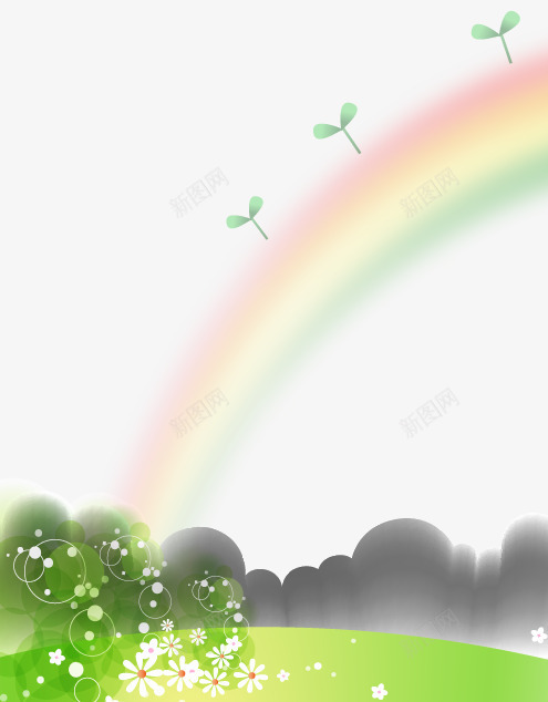 梦幻雨后彩虹场景矢量图eps免抠素材_新图网 https://ixintu.com 云彩 嫩芽 彩虹 梦幻雨后彩虹场景 绿叶 矢量图