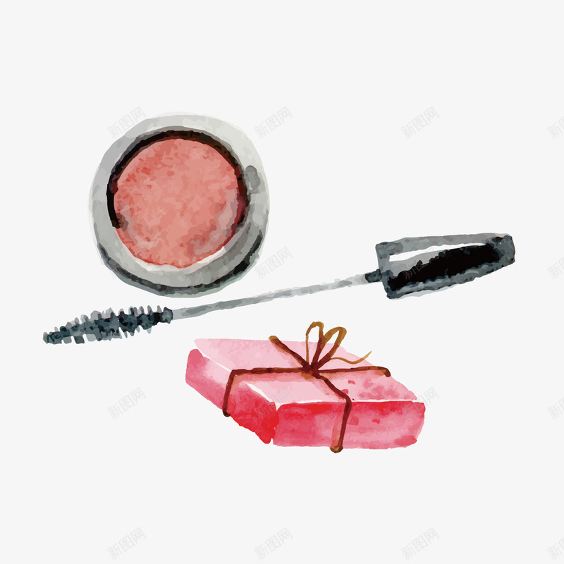 水彩绘化妆品矢量图ai免抠素材_新图网 https://ixintu.com 化妆品 手绘化妆品 眼影 睫毛刷 礼物 矢量图