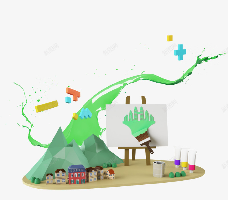 清新创意儿童绘画培训插画psd免抠素材_新图网 https://ixintu.com 儿童 创意设计 培训班 插画 清新 画室 画板 绘画 美术室
