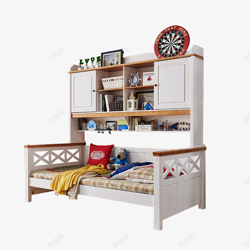 儿童家具衣柜床全实木多功能组psd免抠素材_新图网 https://ixintu.com 家具 男孩储物床 美式儿童