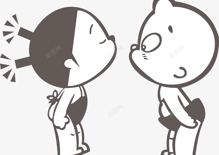 小破孩png免抠素材_新图网 https://ixintu.com 动漫人情侣填色图 卡通 小孩 情侣 线条 黑白