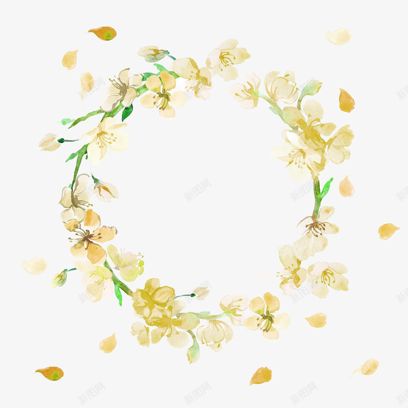 黄色简约花圈边框纹理png免抠素材_新图网 https://ixintu.com 免抠PNG 简约 花圈 边框纹理 黄色