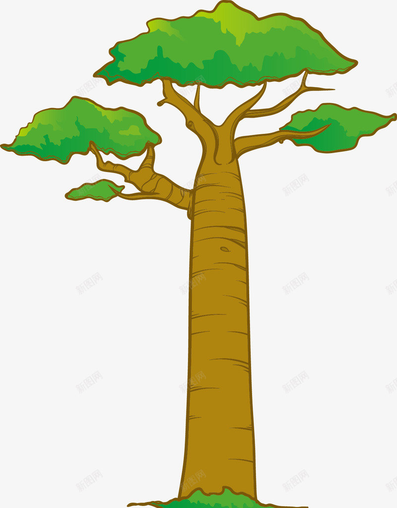 绿色描边卡通风格树木矢量图eps免抠素材_新图网 https://ixintu.com 卡通风格 描边风格 树木 猴面包树 矢量树木 粗大 非洲树 矢量图