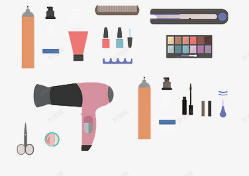 化妆品插画矢量图eps免抠素材_新图网 https://ixintu.com 创意 化妆品免抠PNG素材 吹风机 睫毛膏 矢量图