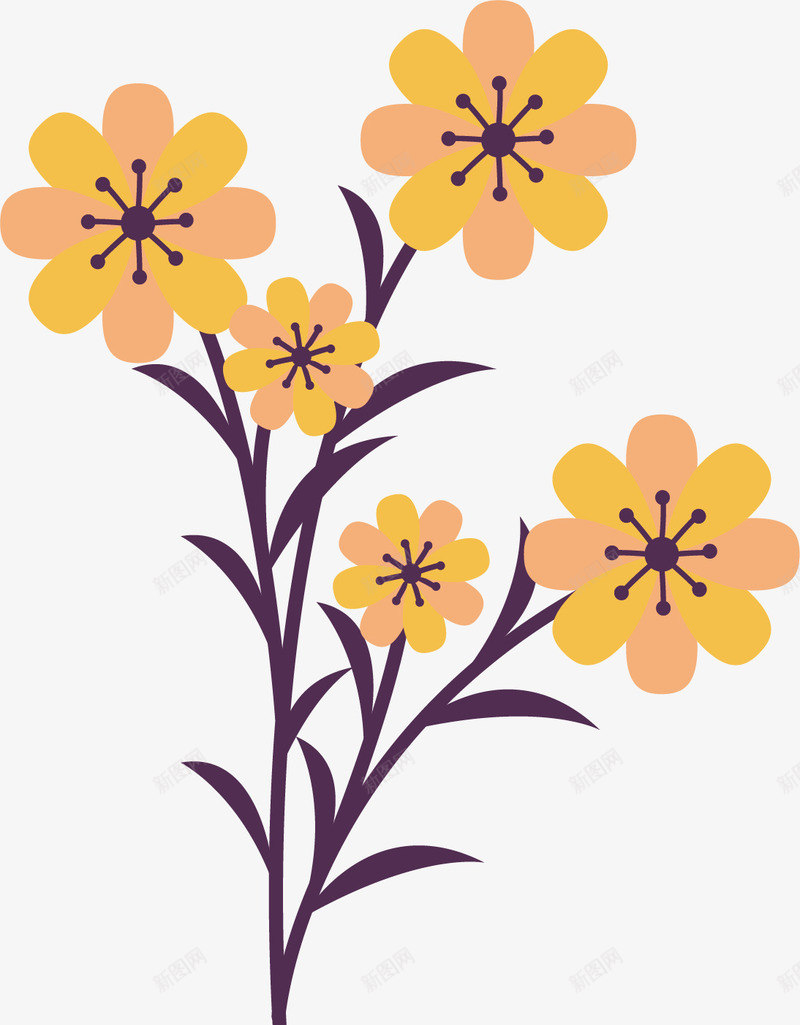 黄色的花花矢量图ai免抠素材_新图网 https://ixintu.com 创意 叶子 唯美 花枝 花蕊 鲜花 黄色 矢量图