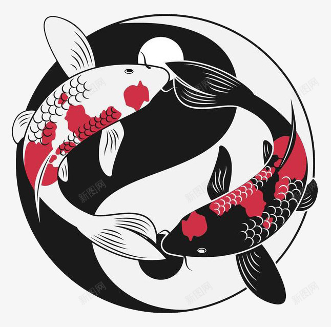 手绘黑白阴阳鱼png免抠素材_新图网 https://ixintu.com 中国风 手绘 水产 矢量手绘 观赏鱼 金鱼戏水 阴阳鱼 鱼 黑白 黑白阴阳鱼