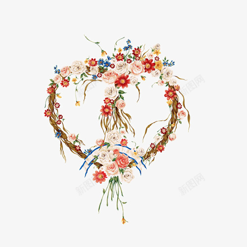 玫瑰爱心花环png免抠素材_新图网 https://ixintu.com 爱心花环 玫瑰花环 花朵 花环 花纹
