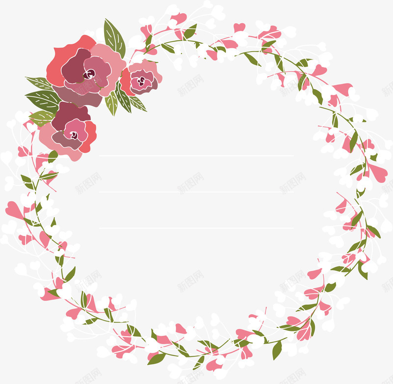 玫瑰花花环留言卡png免抠素材_新图网 https://ixintu.com 玫瑰花 玫瑰花环 留言卡片 矢量png 礼物卡片 粉色玫瑰