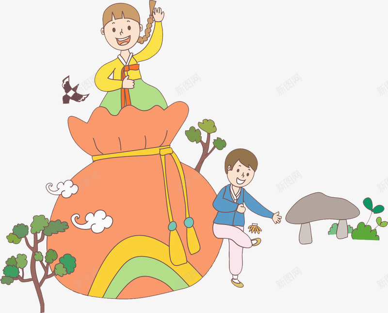 粉色的钱袋png免抠素材_新图网 https://ixintu.com 云彩 小鸟 漂亮的 玩耍 踢毽子 钱袋 高兴地