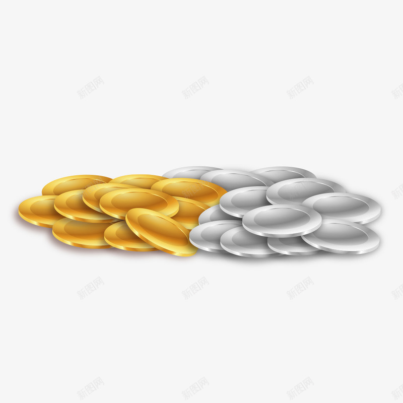 金币和银币堆png免抠素材_新图网 https://ixintu.com 金币 金融 钱币 银币