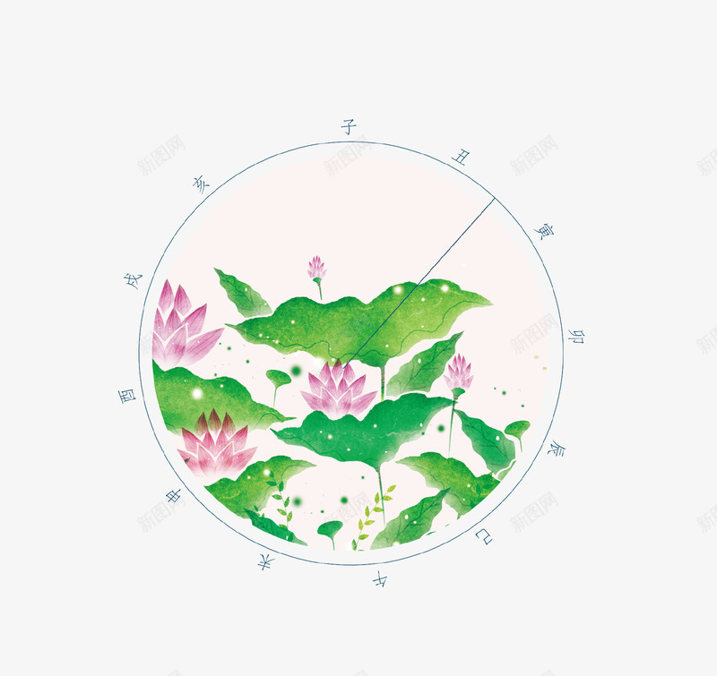 清新文艺荷花夏至图标psd免抠素材_新图网 https://ixintu.com 传统节气 图标 夏至 文艺 时钟 清新 荷叶 荷花