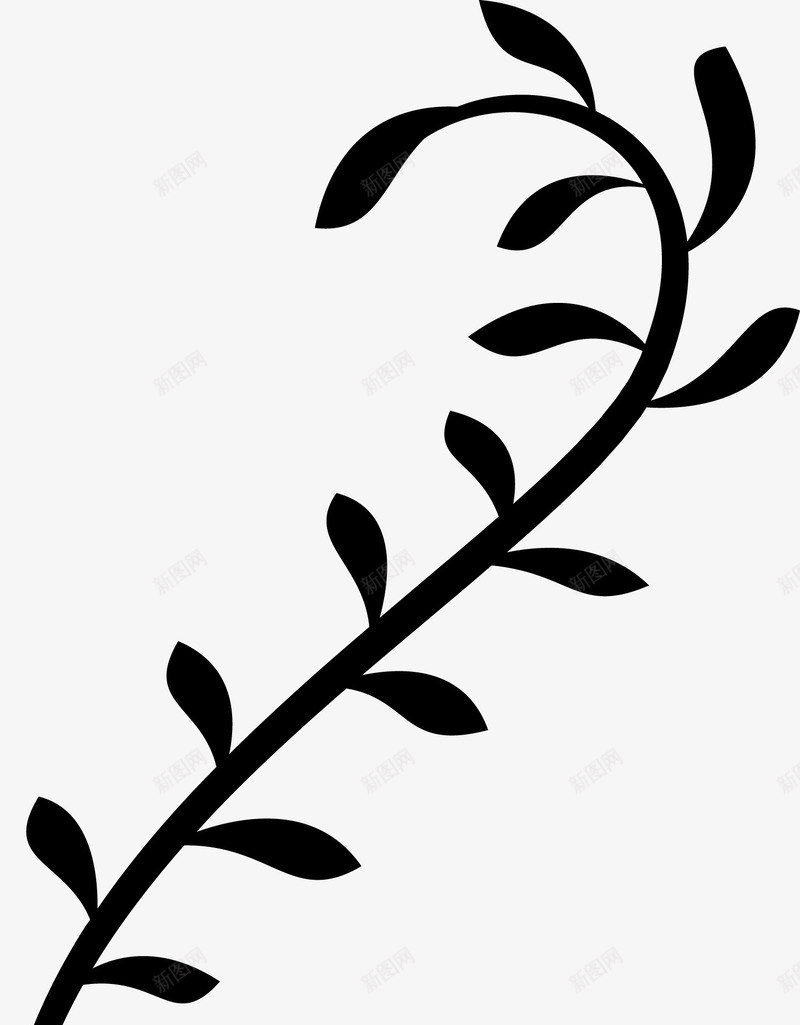 手绘枝条叶子png免抠素材_新图网 https://ixintu.com 印花图案 手绘花朵 植物花朵 黑白花朵图案