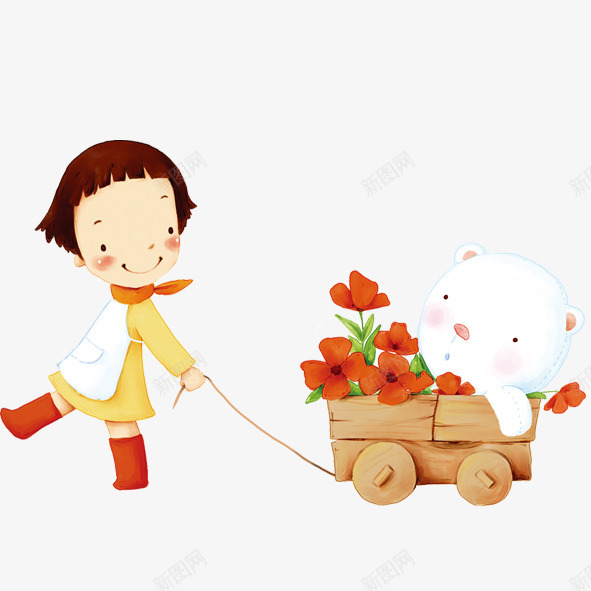 儿童节的礼物psd免抠素材_新图网 https://ixintu.com 儿童节 拉车 熊 礼物 花朵