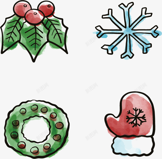 蓝色雪花png免抠素材_新图网 https://ixintu.com 圣诞元素 手套 手绘 水彩 矢量免费图片 花环