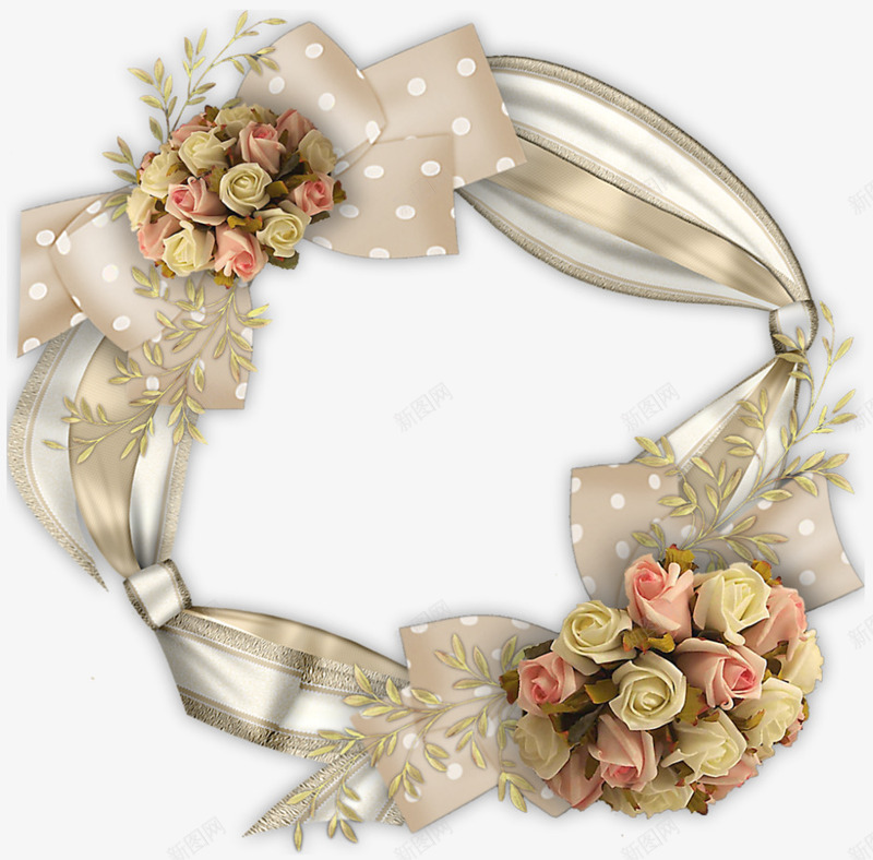 花环式边框png免抠素材_新图网 https://ixintu.com 卡通 手绘 漂浮素材 花朵 蝴蝶结