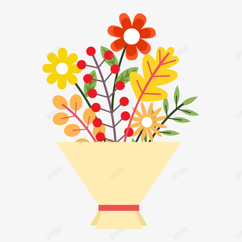 一束鲜花树叶花束矢量图ai免抠素材_新图网 https://ixintu.com 一束 树叶 秋天花束 红色 花束 鲜花 黄色 矢量图