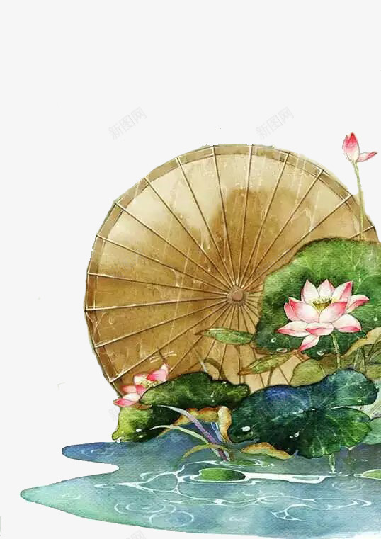 古风荷花伞png免抠素材_新图网 https://ixintu.com 古风 意境 荷花