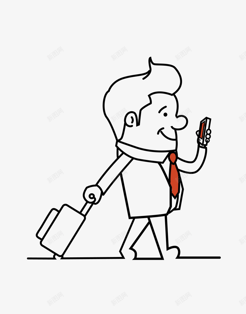 看手机走路的男人png免抠素材_新图网 https://ixintu.com 手机 手绘 男人 行李 走路的人 走路的小人