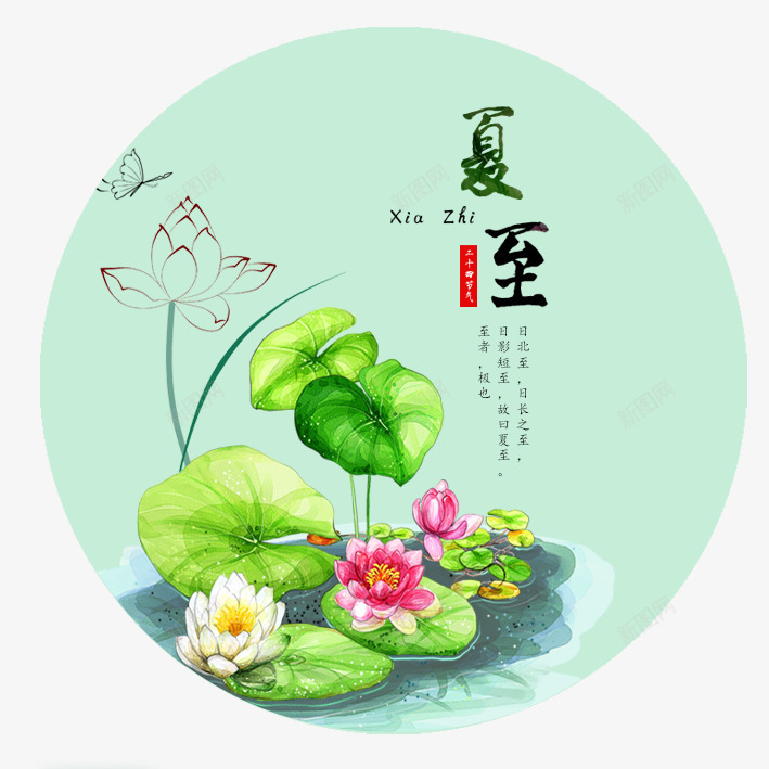 夏至二十四节气荷花psd免抠素材_新图网 https://ixintu.com 中国风 二十四节气 夏至 小清新 荷叶 荷花