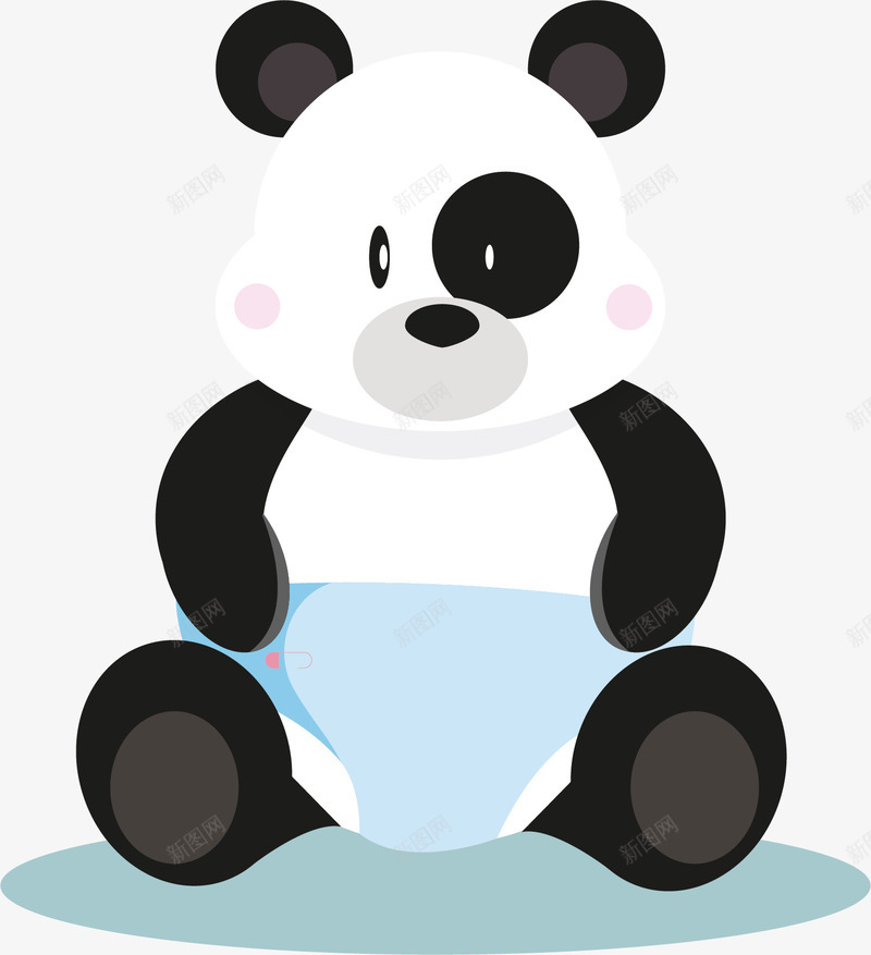 熊猫宝宝矢量图ai免抠素材_新图网 https://ixintu.com 可爱 宝宝 尿布 手绘 熊猫 黑白 黑眼圈 矢量图