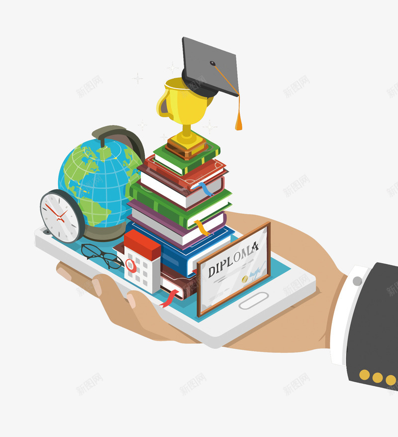 用手机学习矢量图eps免抠素材_新图网 https://ixintu.com PNG图片 PNG图片素材 PNG素材 PNG素材免费下载 书本 咨询 地球 学习 手机 矢量图