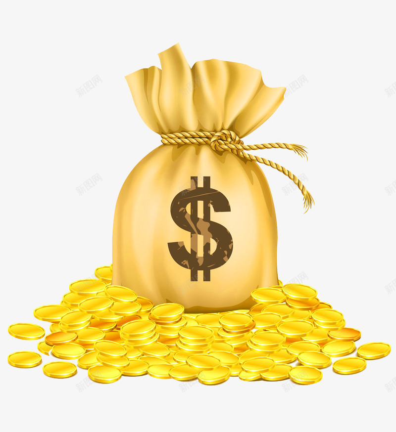 金色钱币钱袋装饰图案png免抠素材_新图网 https://ixintu.com 免抠PNG 装饰图案 金色 金融 钱币 钱袋