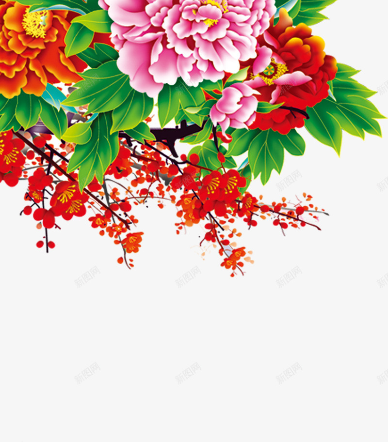 梅花牡丹花png免抠素材_新图网 https://ixintu.com 梅花 牡丹花 绣球花 鲜花