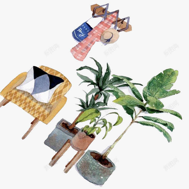 水彩植物png免抠素材_新图网 https://ixintu.com 卡通 房间 手绘 椅子 植物 水彩 绿叶 花盆 装饰 鲜花