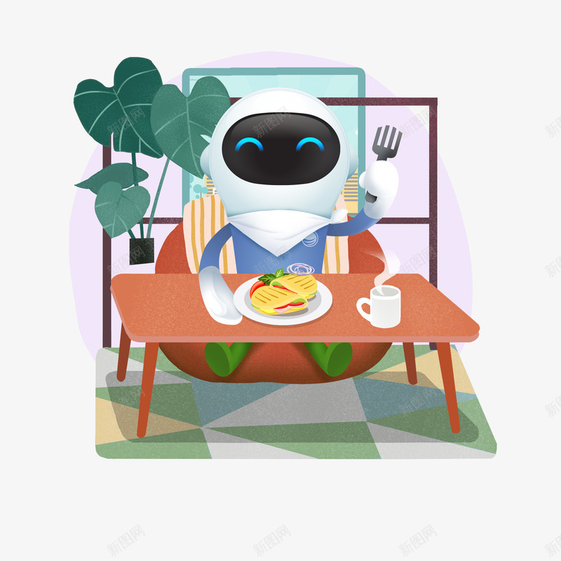 吃饭的mocpng免抠素材_新图网 https://ixintu.com 健康 吃饭 坐在餐桌前 机器人 生活 饮食
