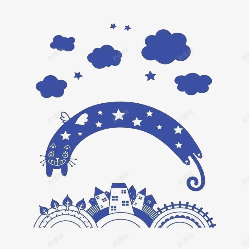 装饰图案psd免抠素材_新图网 https://ixintu.com 云朵 卡通 城市 桥 矢量图案