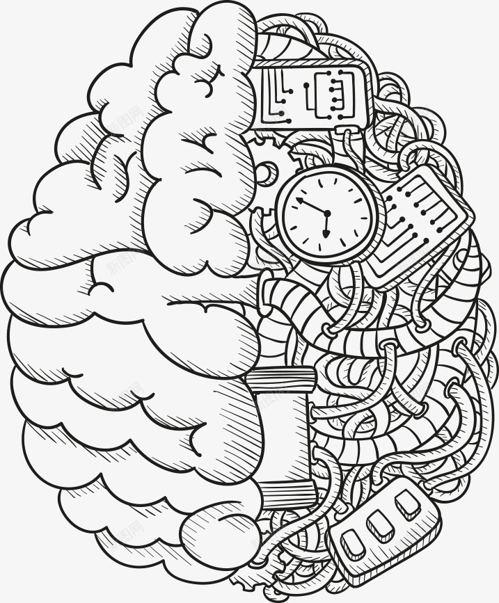 手绘黑白大脑矢量图ai免抠素材_新图网 https://ixintu.com 创意大脑 大脑 手绘大脑 矢量电脑 黑白大脑 矢量图
