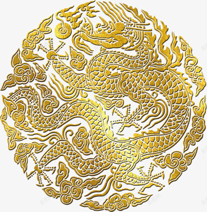 传统龙纹psd免抠素材_新图网 https://ixintu.com 传统龙纹 免抠 圆圈 祥龙图案 金色 龙纹