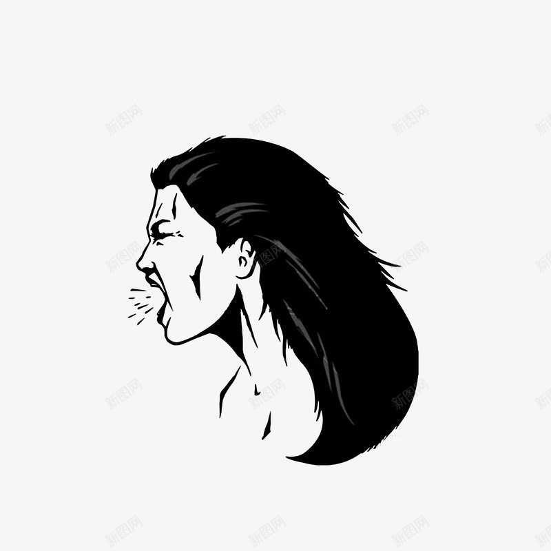 手绘骂人的女孩png免抠素材_新图网 https://ixintu.com 卡通人物骂人 吐沫横飞 骂人的女孩 黑白手绘