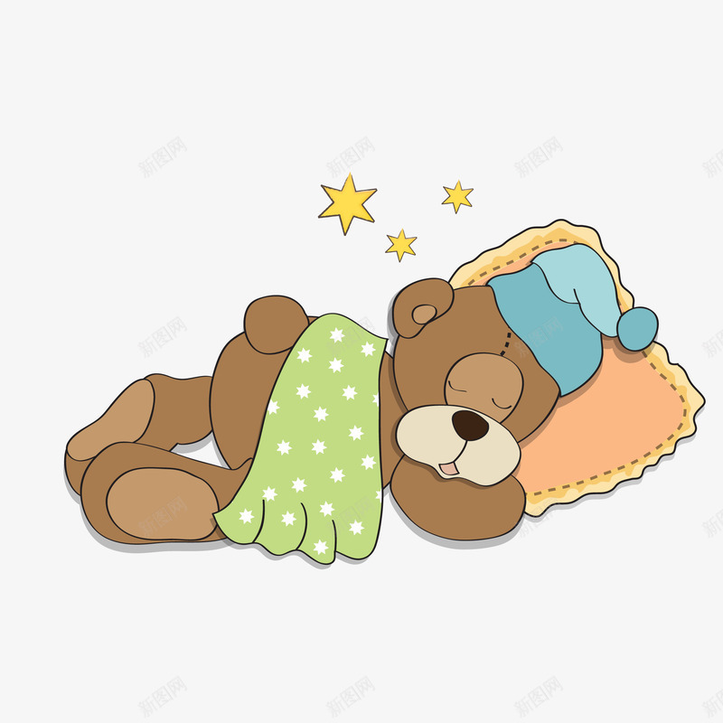 创意手绘可爱睡觉小熊矢量图eps免抠素材_新图网 https://ixintu.com 儿童节礼物 免扣PNG 创意 卡通 可爱 小熊 扁平 手绘 时尚 星星 睡觉 矢量图