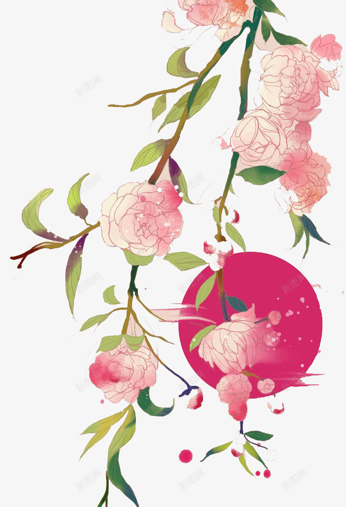 手绘古风鲜花png免抠素材_新图网 https://ixintu.com 卡通 古风 手绘 手绘插画 插画素材 水彩 鲜花