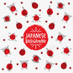 手绘日本元素的红色圆圈背景素材