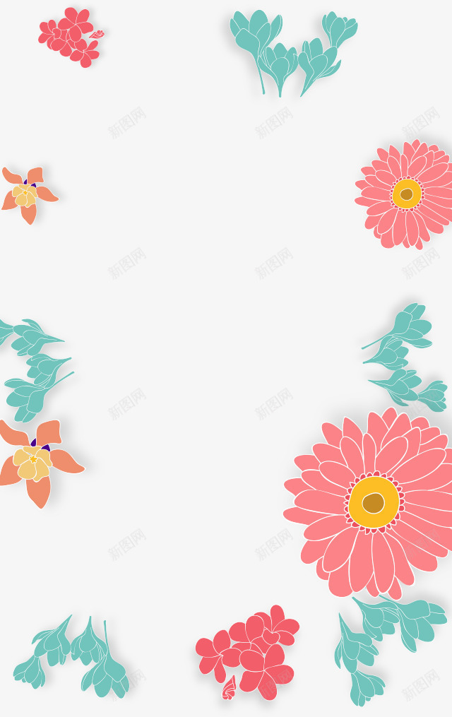 剪纸植物png免抠素材_新图网 https://ixintu.com 形状 框架 花朵 花草 贴画 鲜花