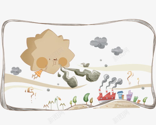 卡通插画png免抠素材_新图网 https://ixintu.com 乌云 云彩 卡通 吹风的云 边框素材 风吹效果