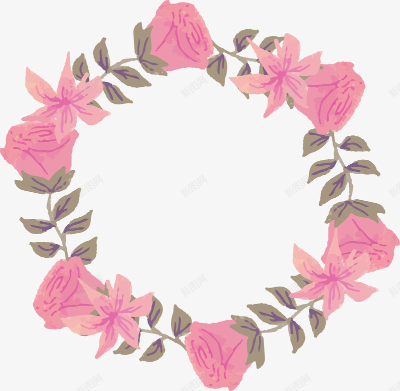 玫瑰花手绘花环png免抠素材_新图网 https://ixintu.com 婚礼请帖 浪漫花环 玫瑰花环 红玫瑰